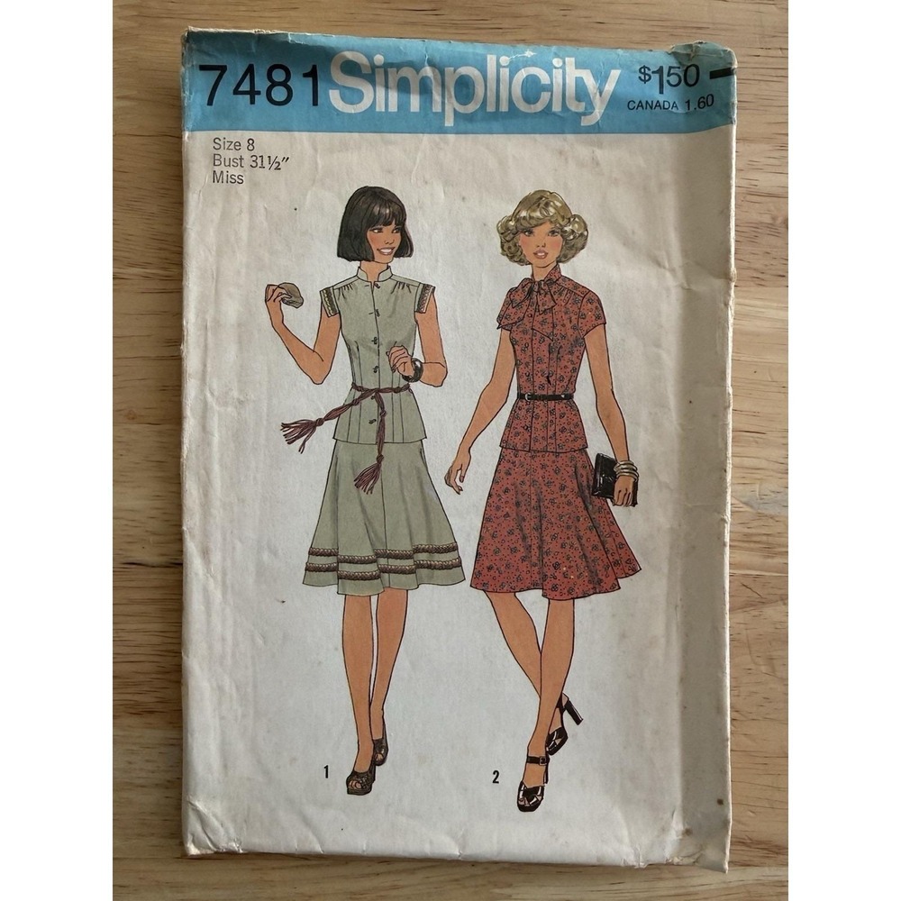Simplicity Pattern 7481 Misses' 2-Piece Back Zipper Dress Size 8 CUT Complete